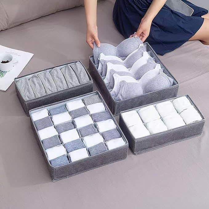 Drawer Organiser Set, Foldable Storage Boxes for Underwear, Bras, Socks, Ties, Closet Dividers (1)