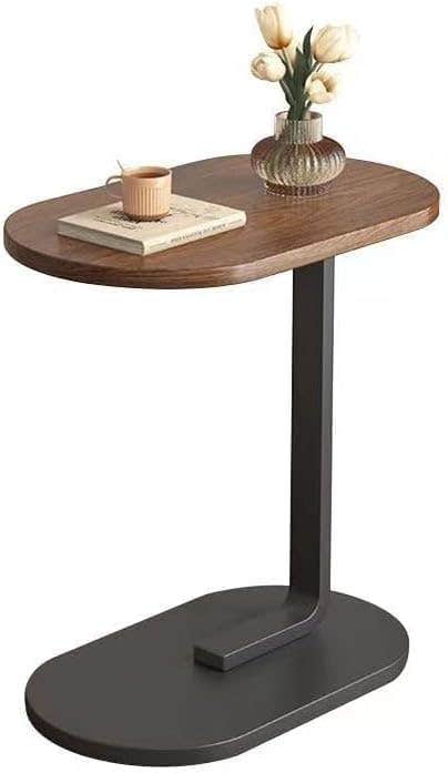Side Table, Wooden Top with Metal Base, Oval, Modern Style, for Living Room