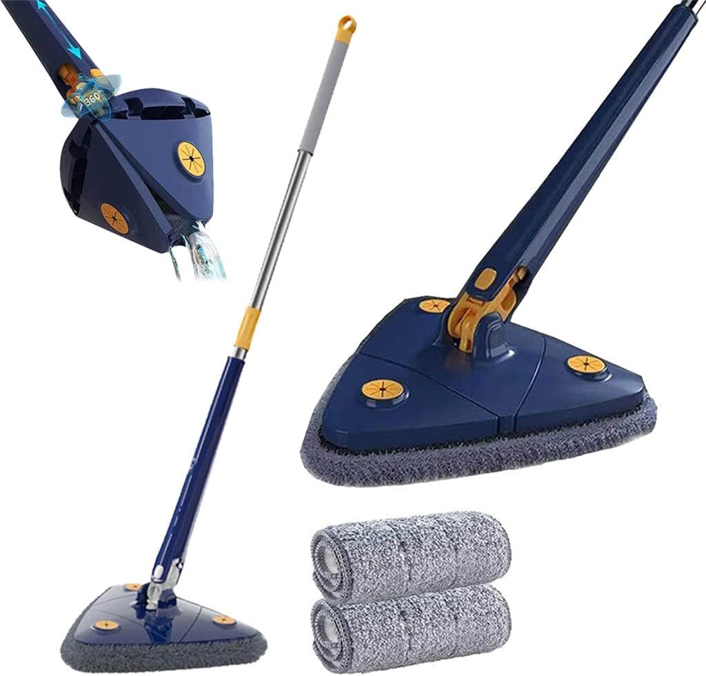 360° Rotatable Adjustable Cleaning Mop, Triangle Microfiber Mop with Long Handle, Extendable Triangle Cleaning Mop, Imitation Hand Twist Quick Dry Mop, Wet Dry Shower Scrubber Brush for Windows Floor