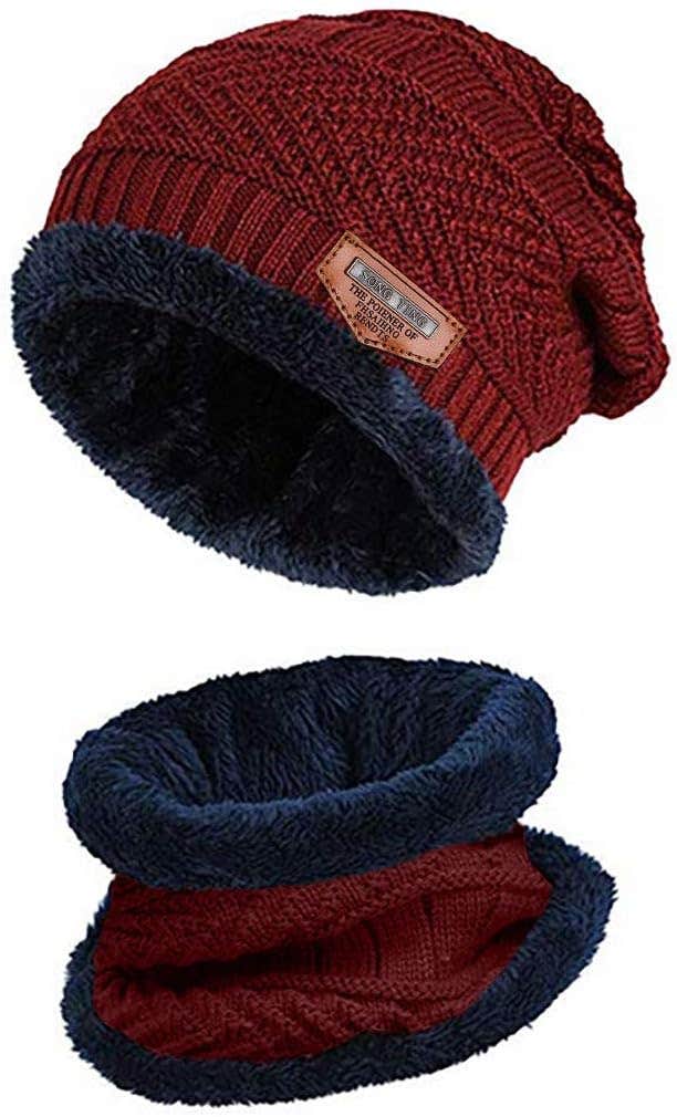 Jabidoos Winter Knit Beanie Hat & Scarf Set - Red Cotton Blend