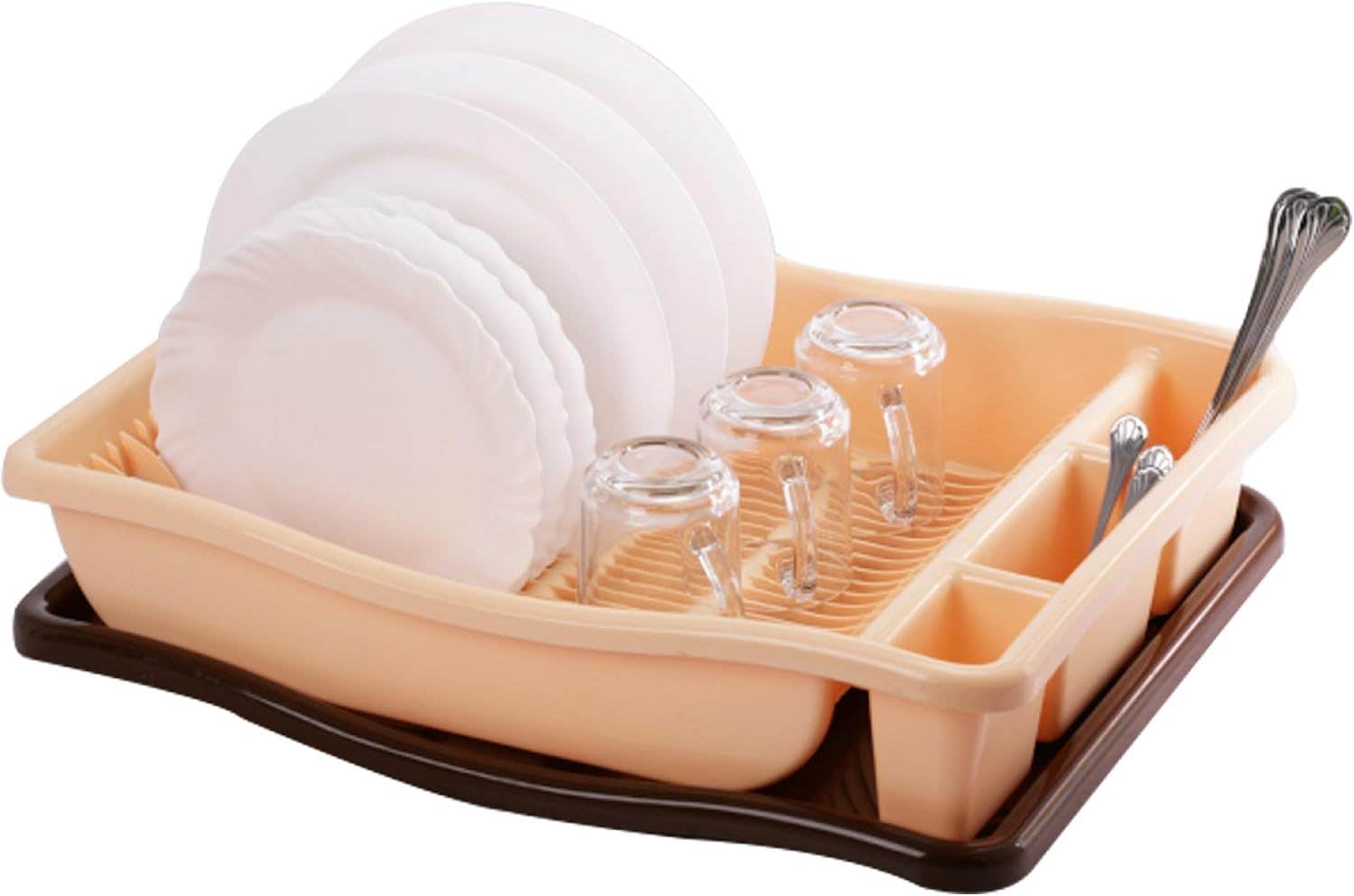 Modern dish rack with plastic strainer - National brand - strong and durable - beige