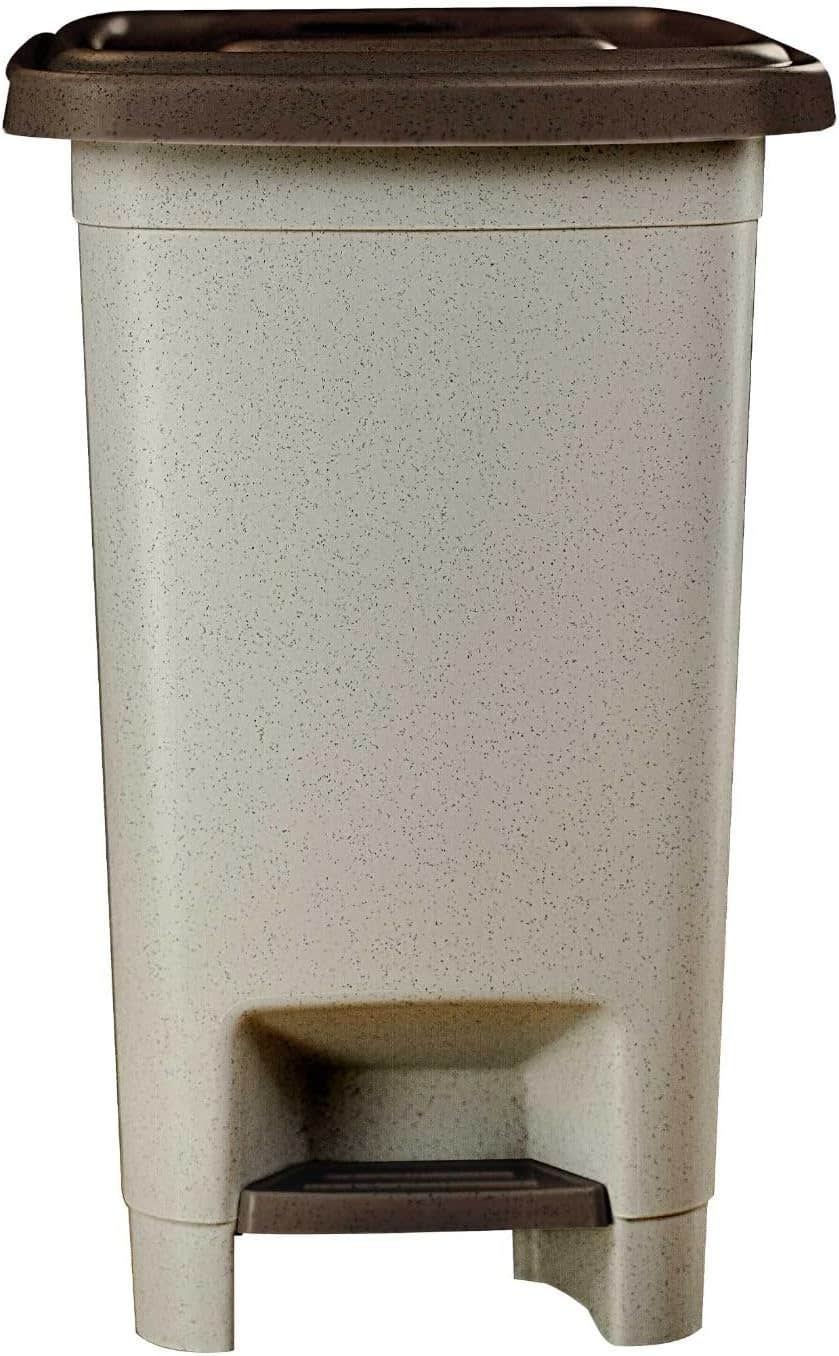 AKSA 40L Slim Trash Bin - Beige/Brown Lid, Plastic, Indoor