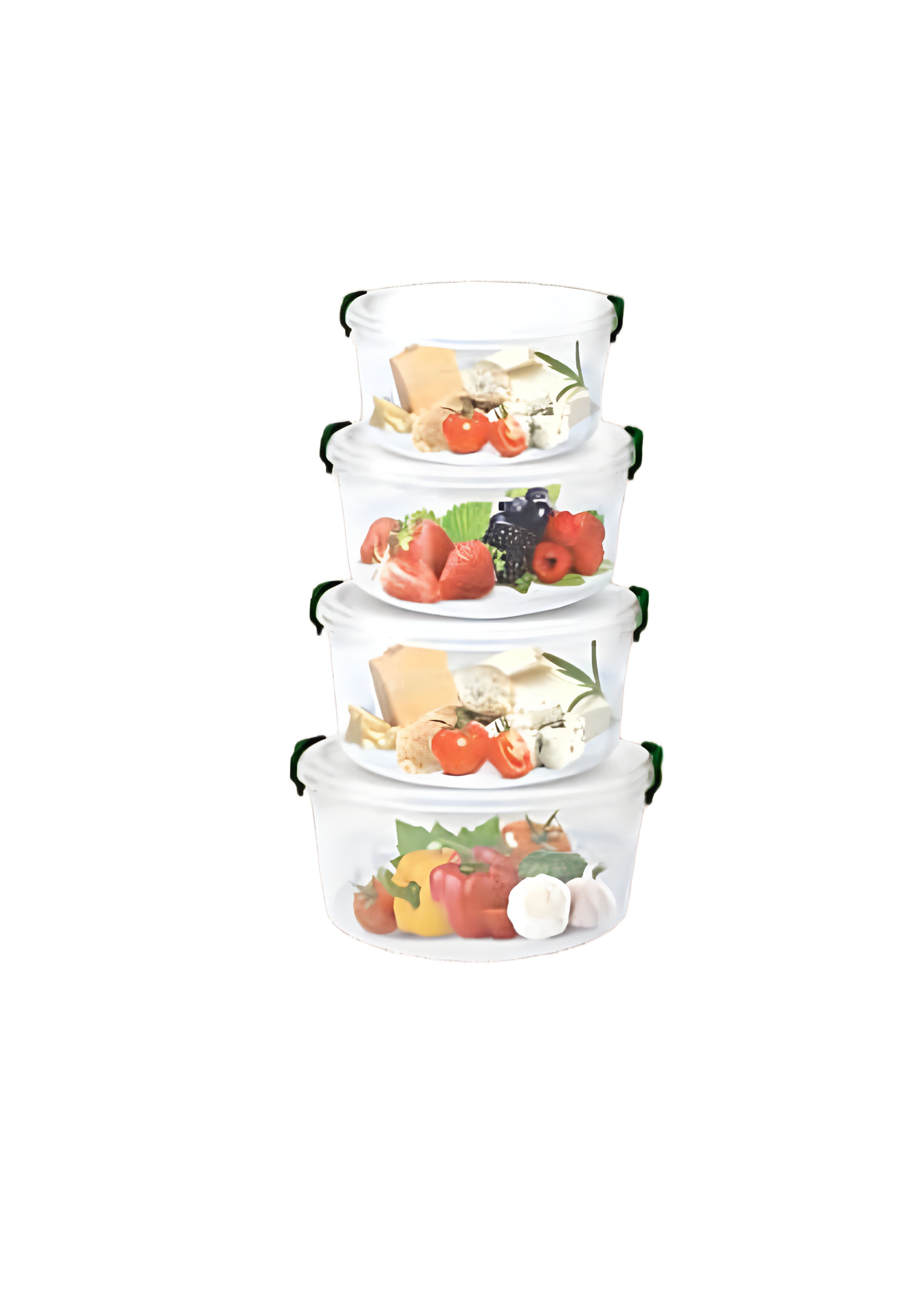 AL Watanya Round Trendy Set of 4 Clear Plastic Food Containers - Durable & Lightweight