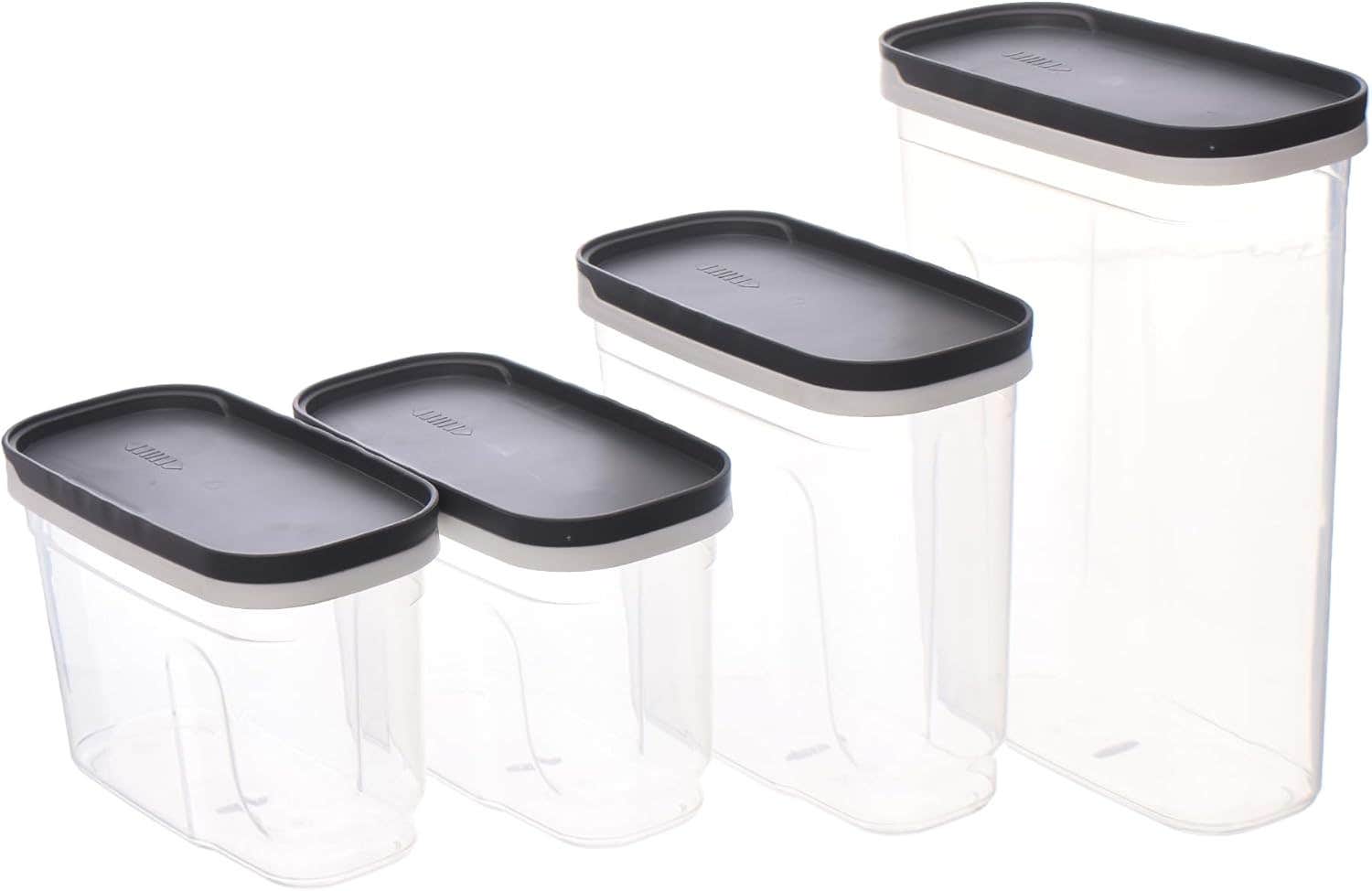 Aksa Plastic Slide Food Container 4-Pieces, 1.25/1.80/2.70 Liter Capacity