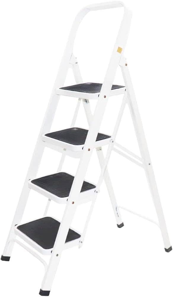 Hill Metal Folding Metal Ladder, 4 steps, 130 x 80 cm - White Black
