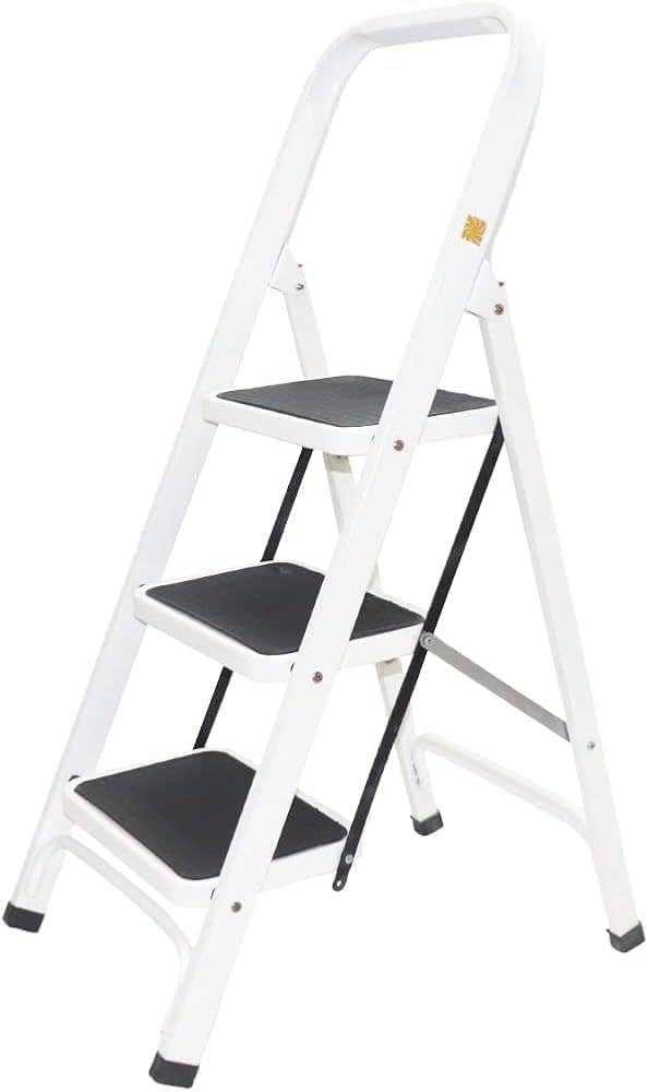 Hill Metal Folding Metal Ladder, 3 Steps, 108 x 63 cm - White Black