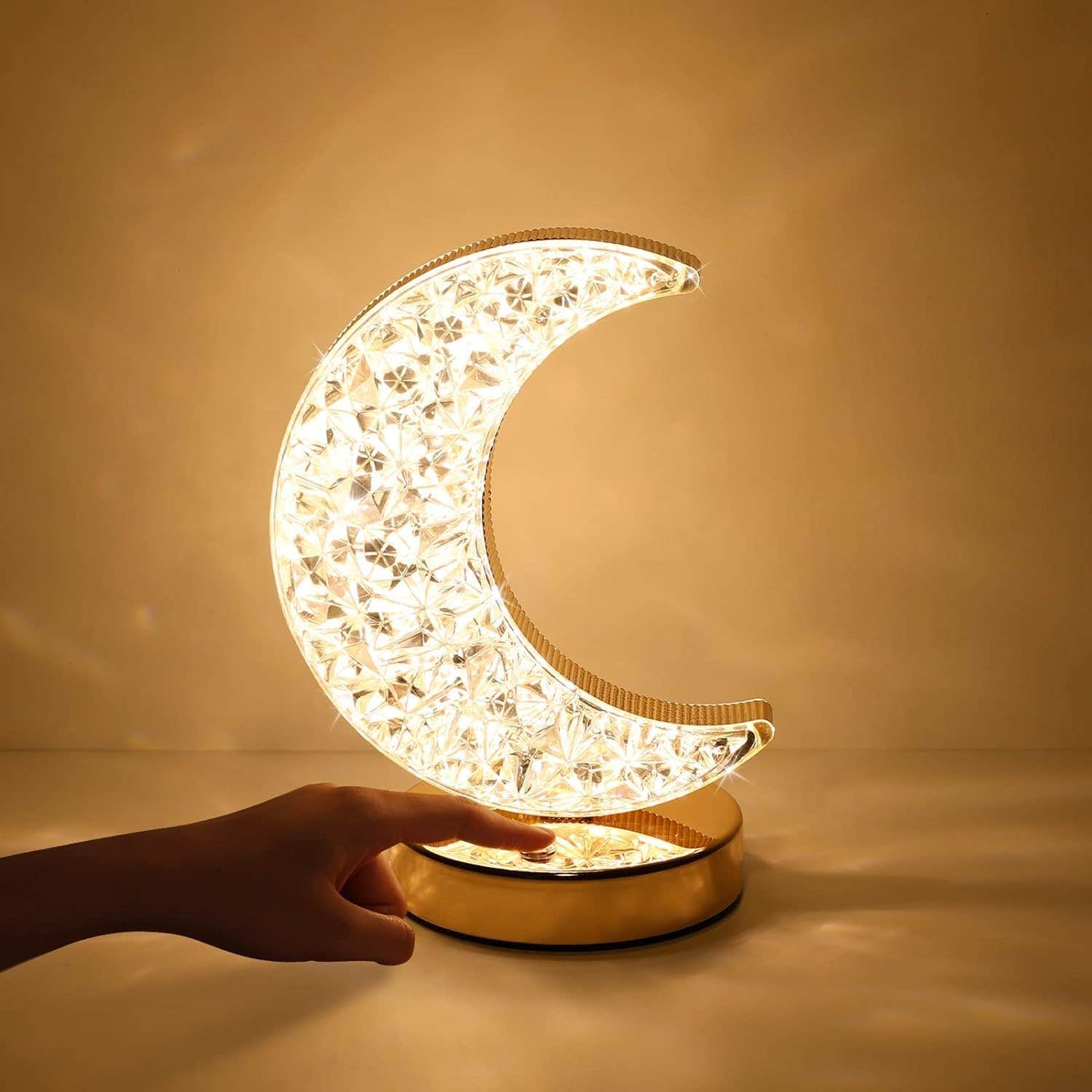 Ramadan table lamp, crystal moon design, LED touch, luxurious Ramadan room decor - gold