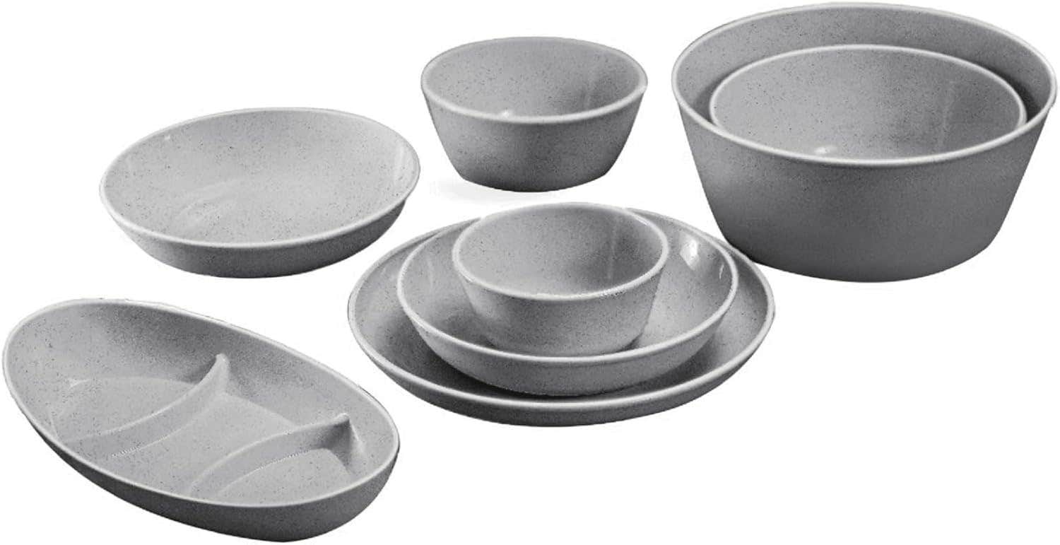 EL Watania 33-Piece Charcoal Grey Plastic Dinnerware Set with Serving Utensils