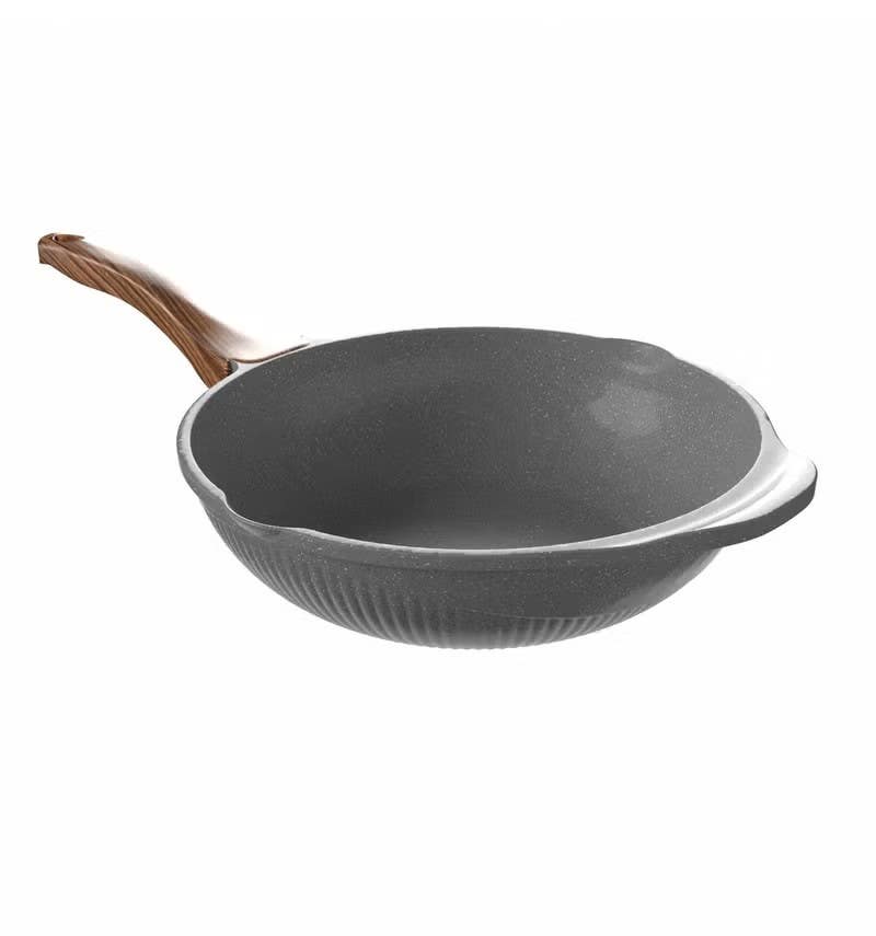 Bianca Die-Cast Granite Wok Pan – 28 cm-Grey