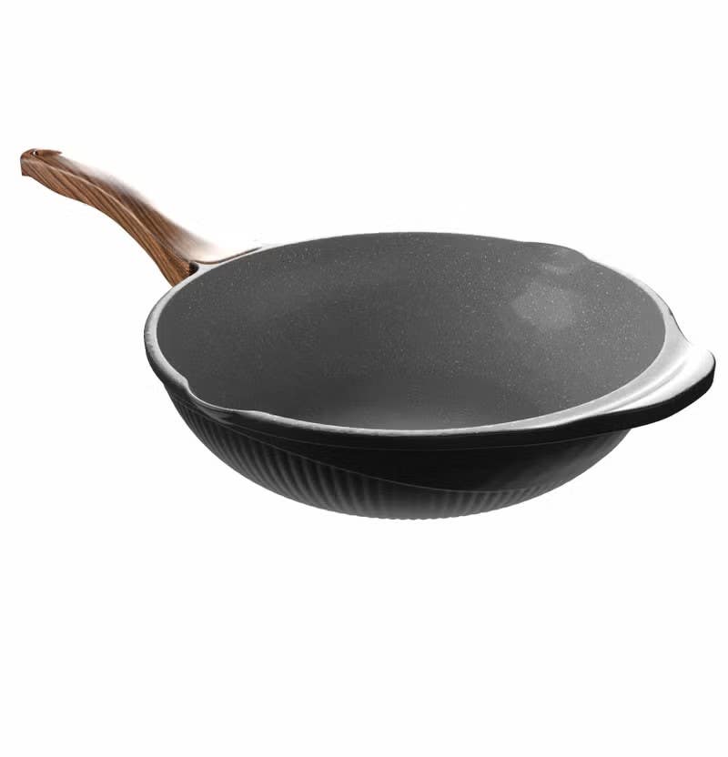 Bianca Die-Cast Granite Wok Pan – 28 cm-Black