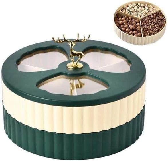 Acrylic Double-layer Serving Dish Set with Transparent Cover - Dark Green & Beige