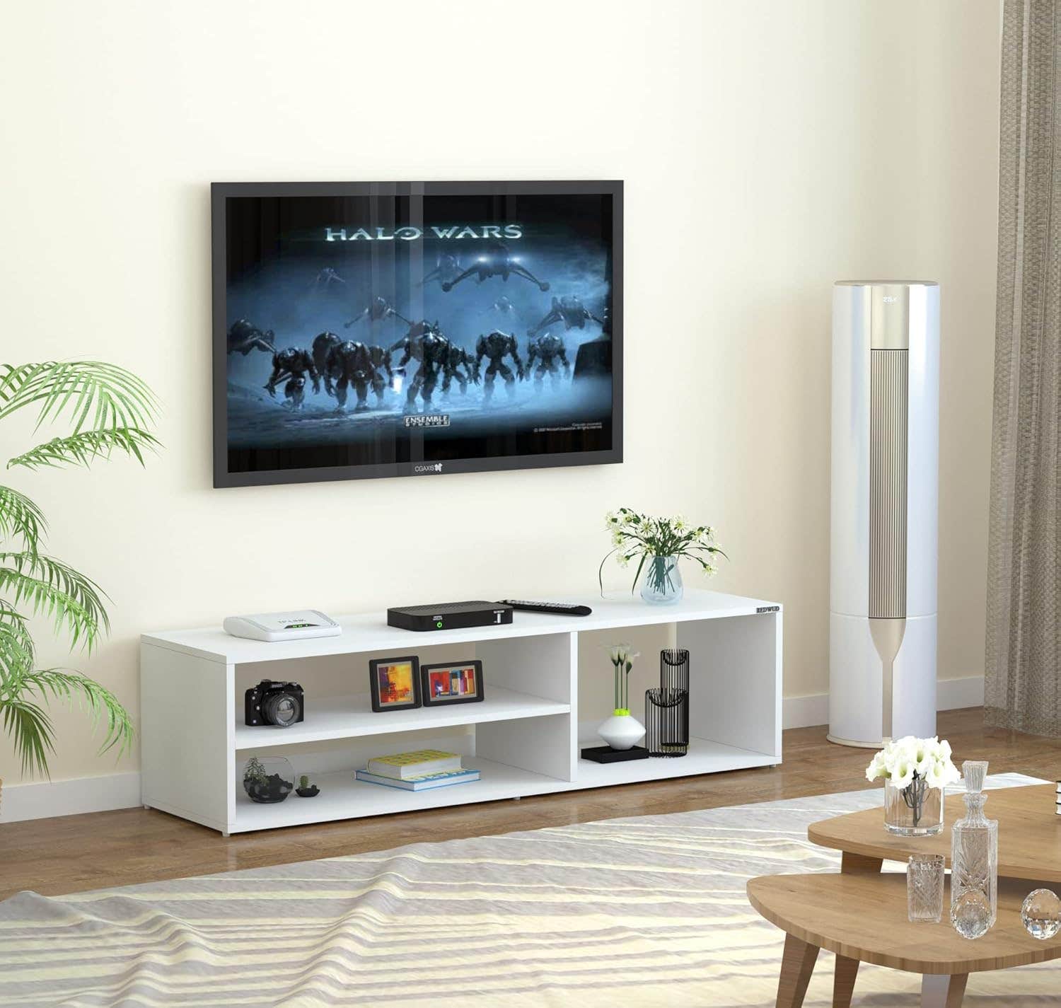 Redwud Skyler White TV Entertainment Unit - Contemporary Design, Engineered Wood - Ideal for Upto 52"
