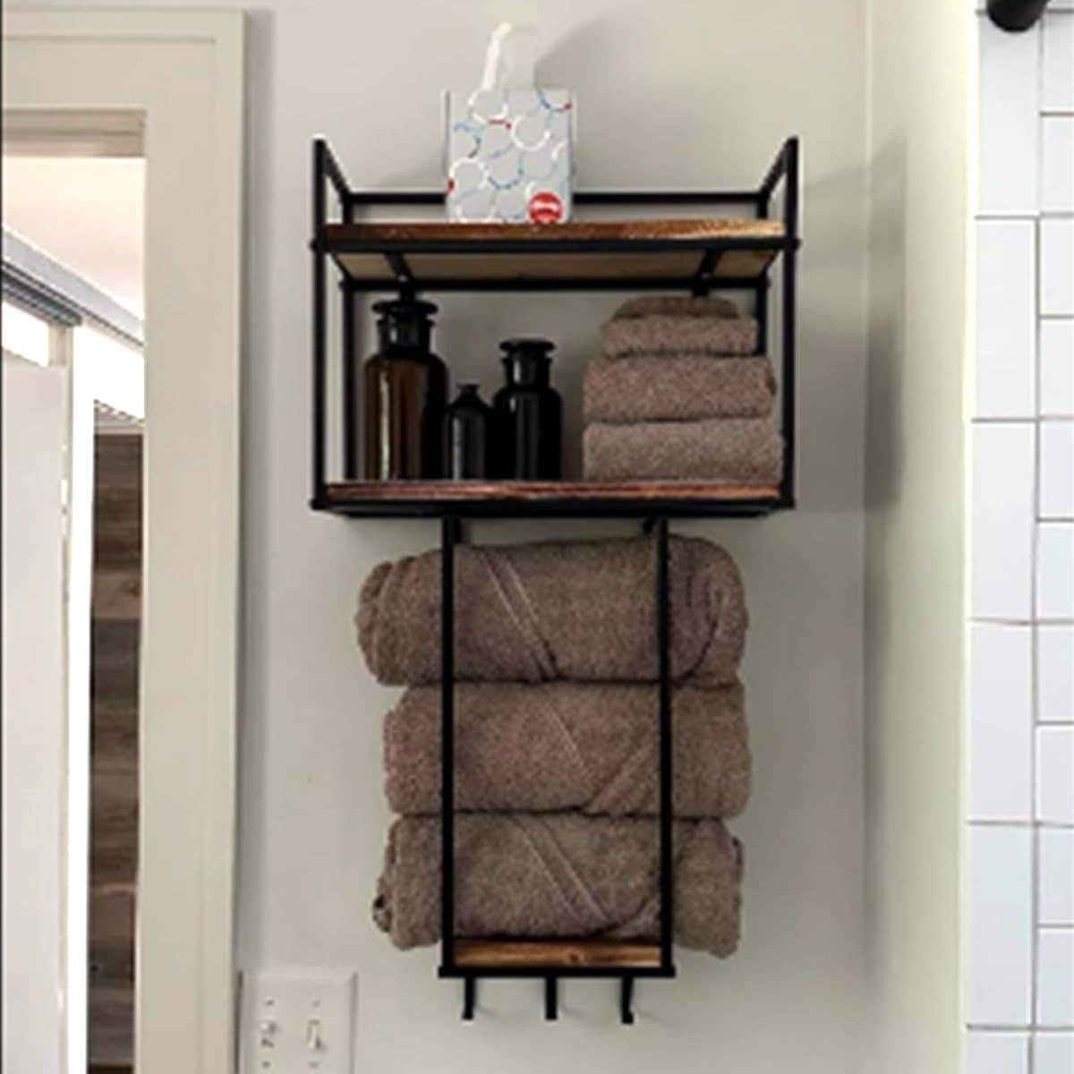 MOUGIGI Wall Mounted Towel Rack - Rust-Resistant Wood Iron Design