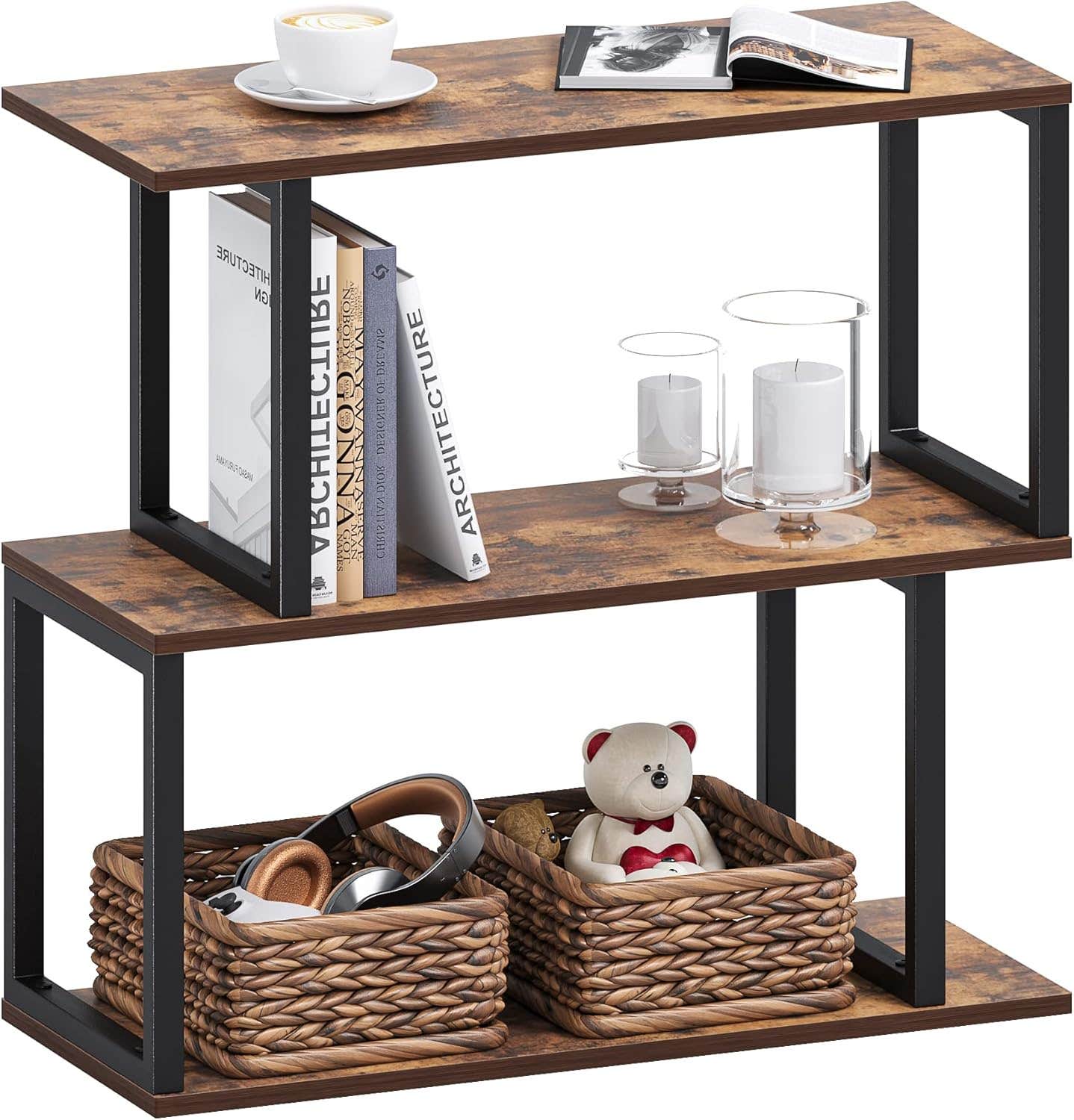 JOISCOPE 3-Tier Wood Bookcase - Industrial Design - Retro Oak Surface