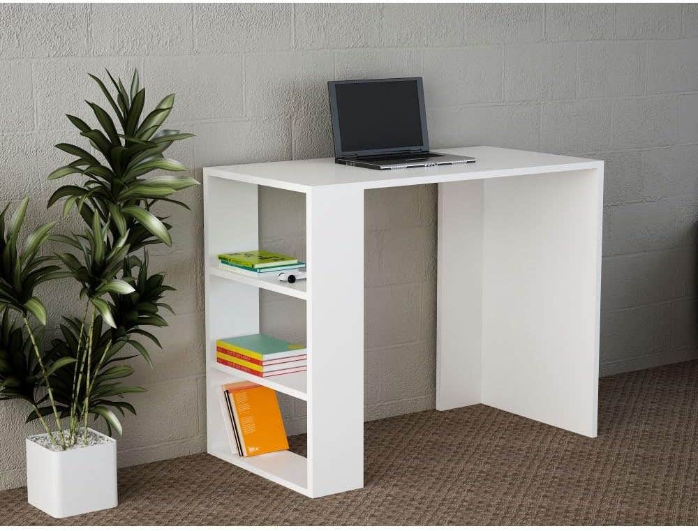 Homeland White Wooden Desk with Racks - Modern Ergonomic Design
