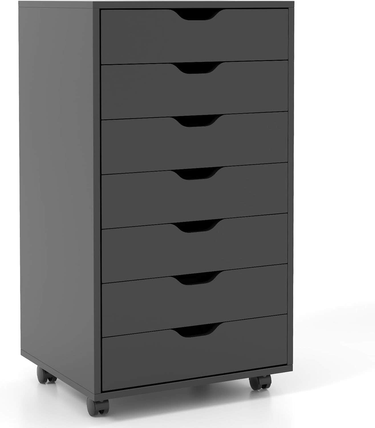 CASART Rolling File Cabinet with 7 Drawers, Black Engineered Wood, Home Office Organizer