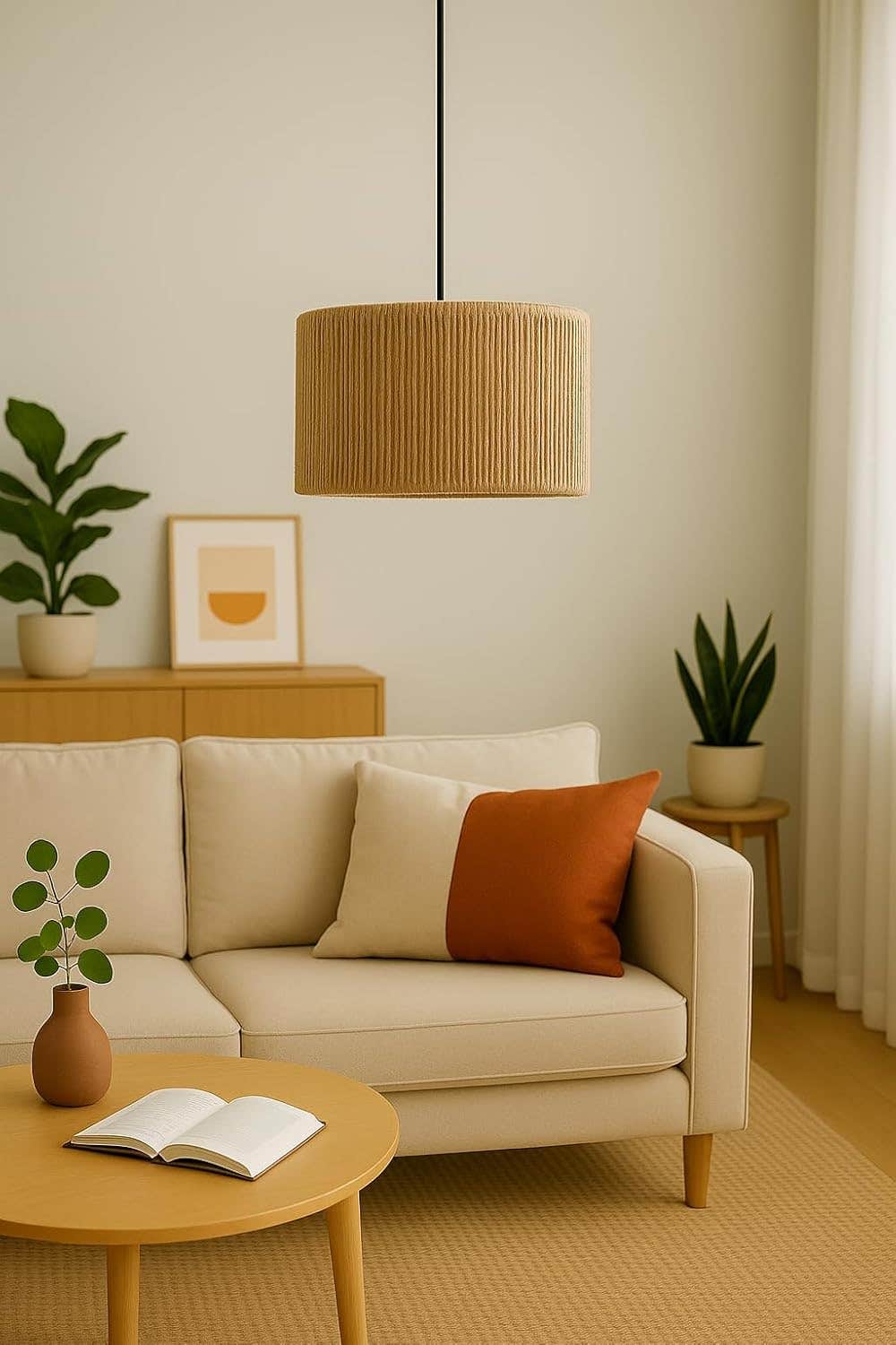 Mishkah Natural Thread Cylinder Ceiling Light - Handmade Bohemian Lighting