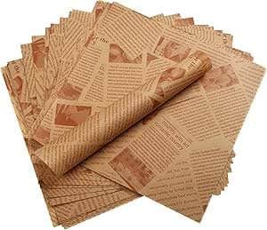 Paper Sheets with Newspaper Print, Brown, Food Grade, Vintage Style, for Wrapping and Crafts