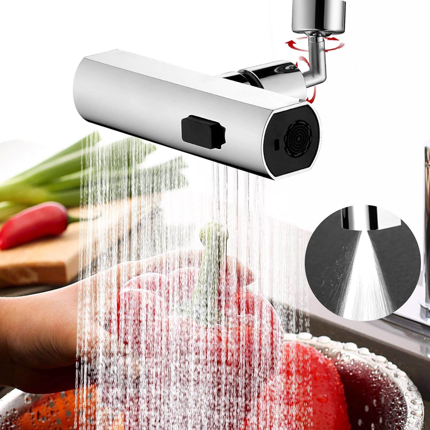 Waterfall Kitchen Faucet - 3-in-1 360° Rotation, 3-Function Spray Nozzle, Water Saving Tap for Sink (Silver)