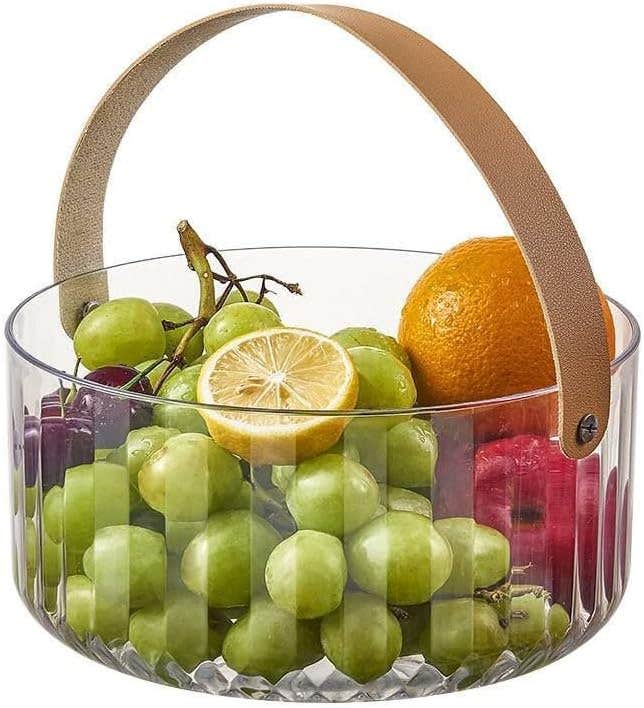 Modern Clear Acrylic Fruit Basket with Leather Handle - 3000ml Capacity