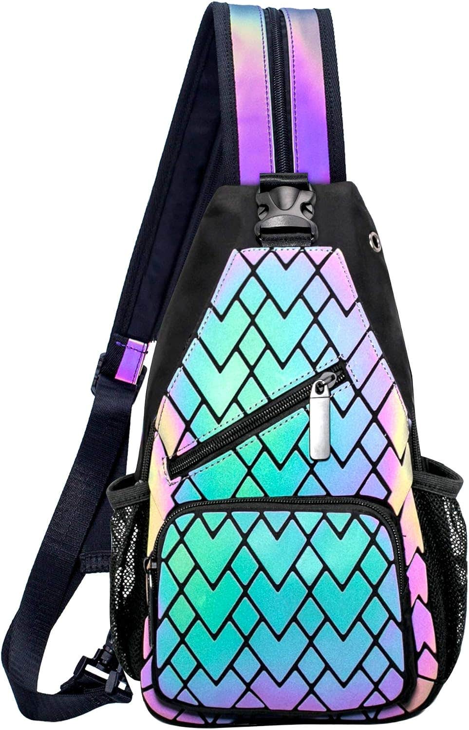 Geometric Holographic Reflective Backpack, Multicolor