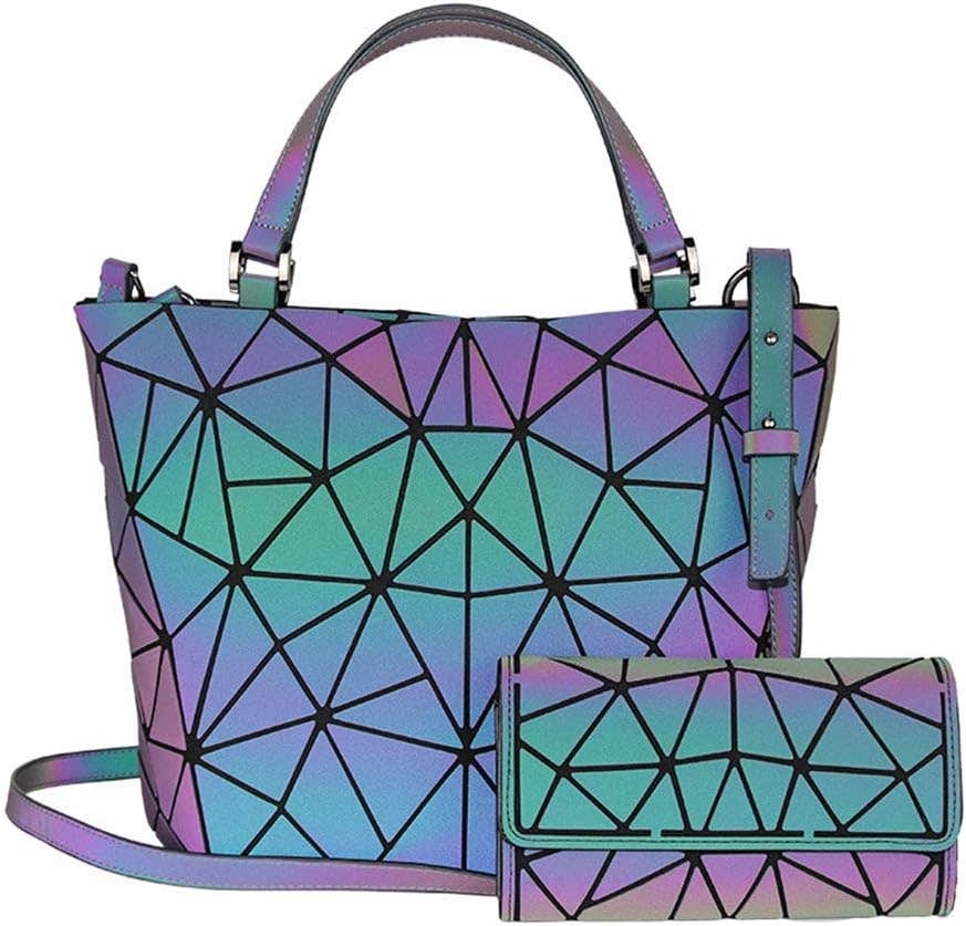 TAGDOT Geometric Luminous Large Handbag with Wallet Set - Multicolor