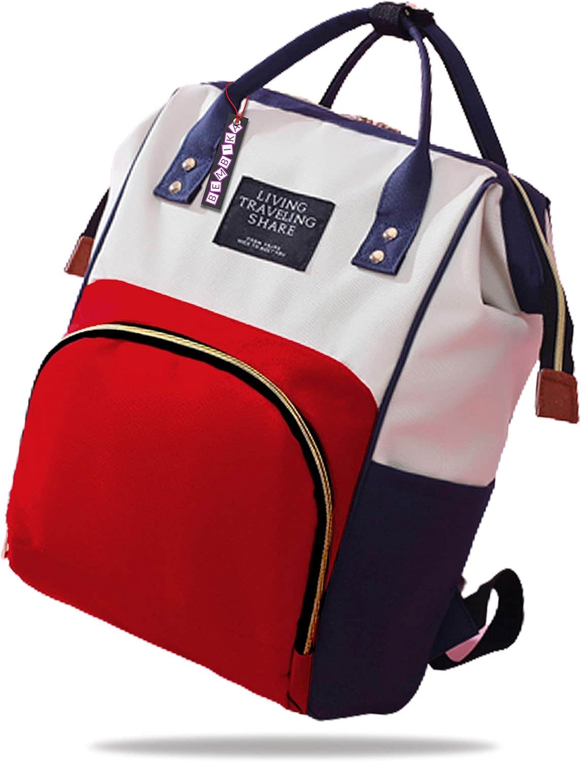 BEMBIKA Waterproof Diaper Backpack for Parents, Large Capacity - Red & White
