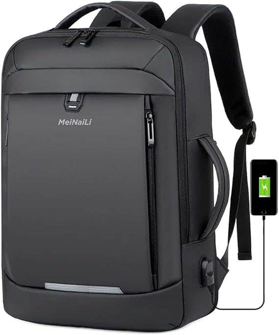 MEINAILI 17 Inch Business Laptop Backpack | Waterproof | USB Charging, Black