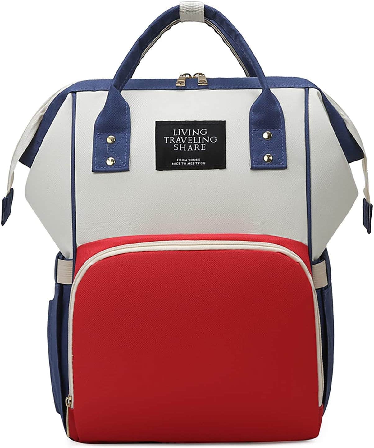 Large Capacity Diaper Bag, Red, Beige & Blue