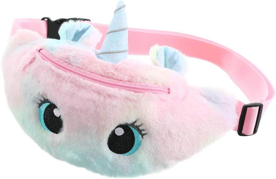 SNUNGPHIR Girls Plush Unicorn Fanny Pack Waist Bag, Green - Kids Unicorn Design, Soft Polyester, Adjustable Strap