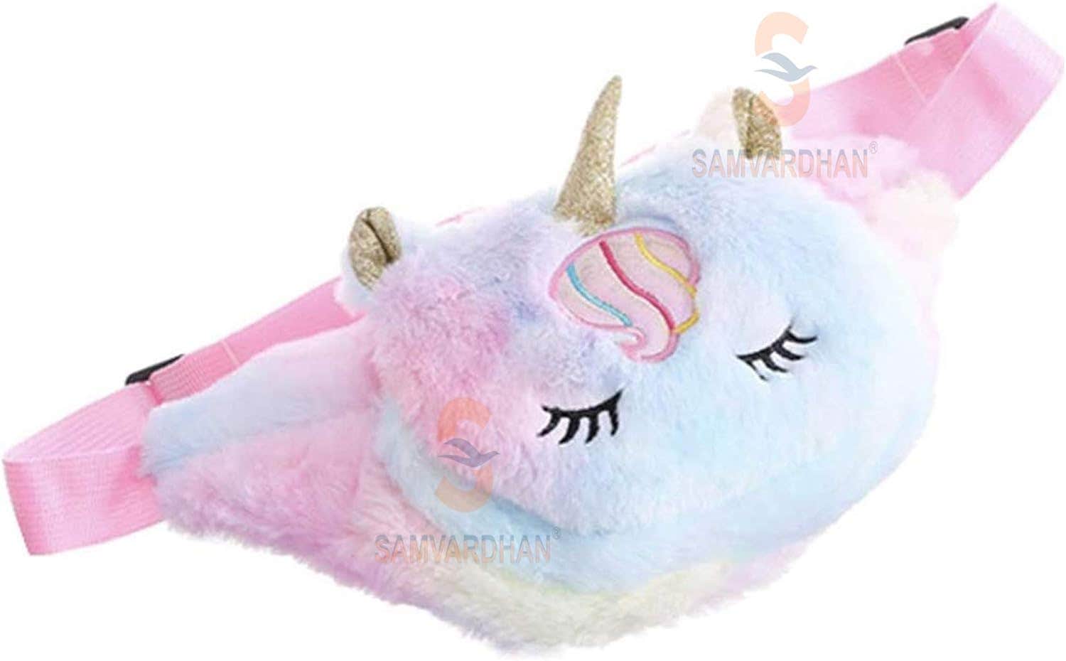 Samvardhan Rainbow Unicorn Plush Fanny Pack | Blue | Kids Girls | Waist Pouch