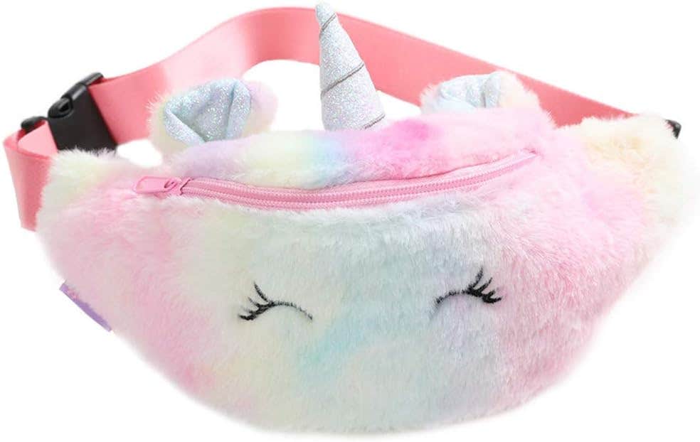 PUBMIND Kids Unicorn Plush Waist Bag - Pink - Lightweight & Cute