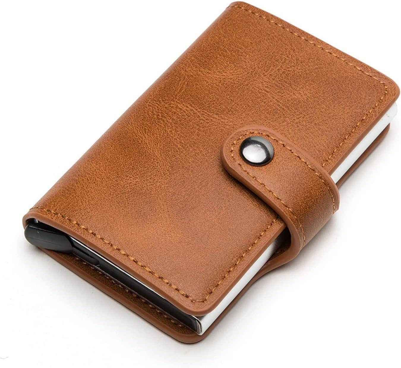 SIZZI Business Card Holder - Coffee Leather & Aluminum Alloy Case
