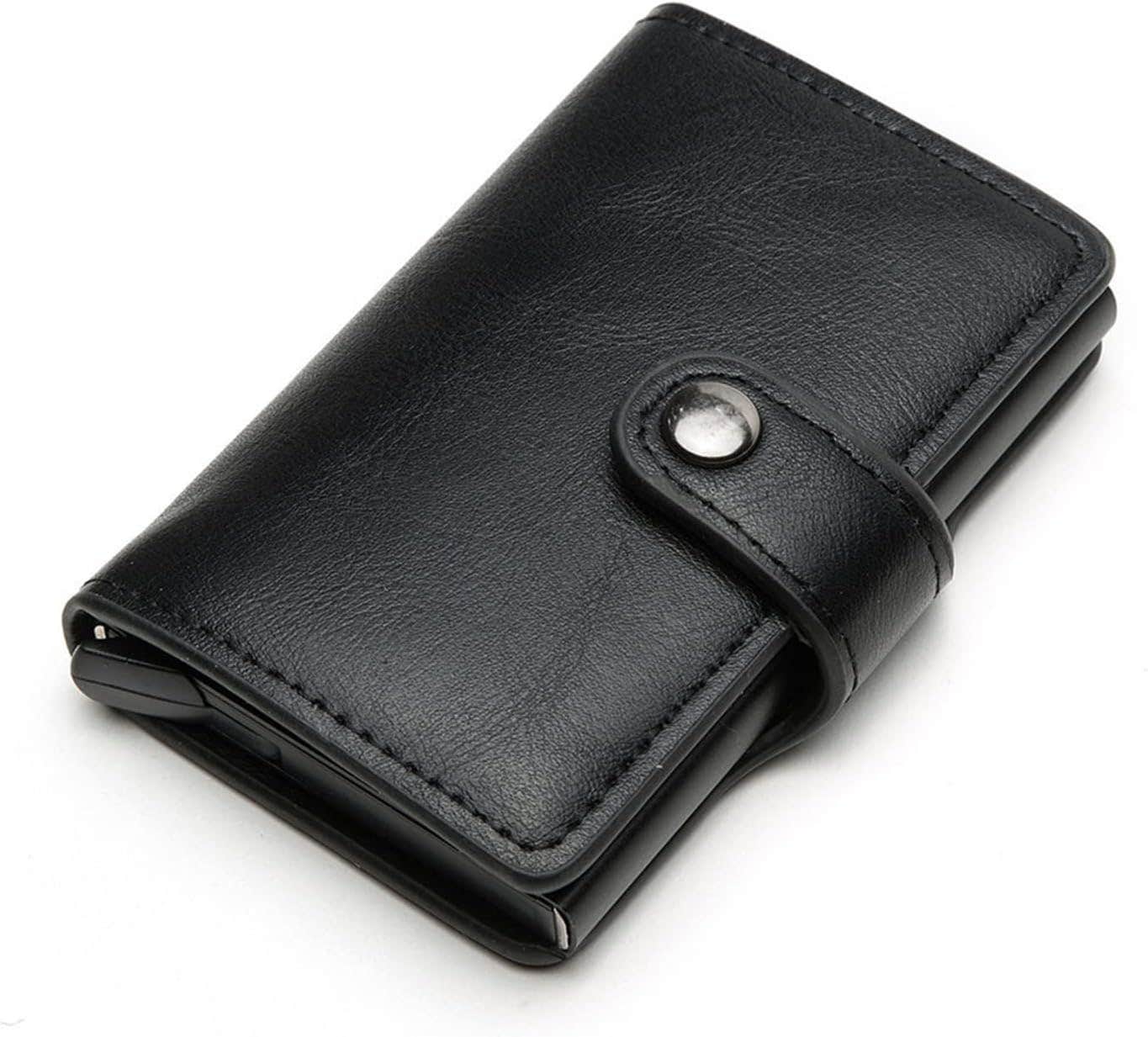 BEGISA Vintage Men's Leather Credit Card Holder Wallet - Aluminium ID Card Holder