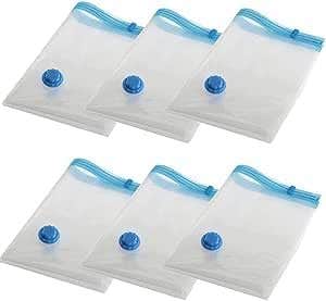 Vacuum Storage Bag, Clear with Blue Zip Seal, Space-Saving Compression Bag for Clothes and Bedding (6)