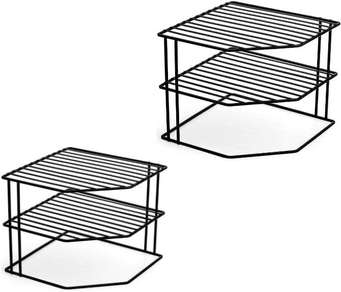 2-Tier Corner Kitchen Counter Organizer Rack, Black Metal Storage Shelf, Space-Saving Design, Dish Rack Organiser (2)
