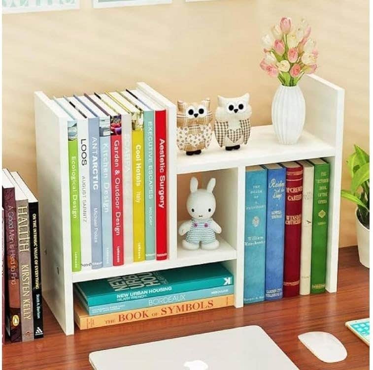 Bookshelf Organizer, Wooden Bookshelf White Wood, 3-Tier Storage Rack for Books and Decorative Items