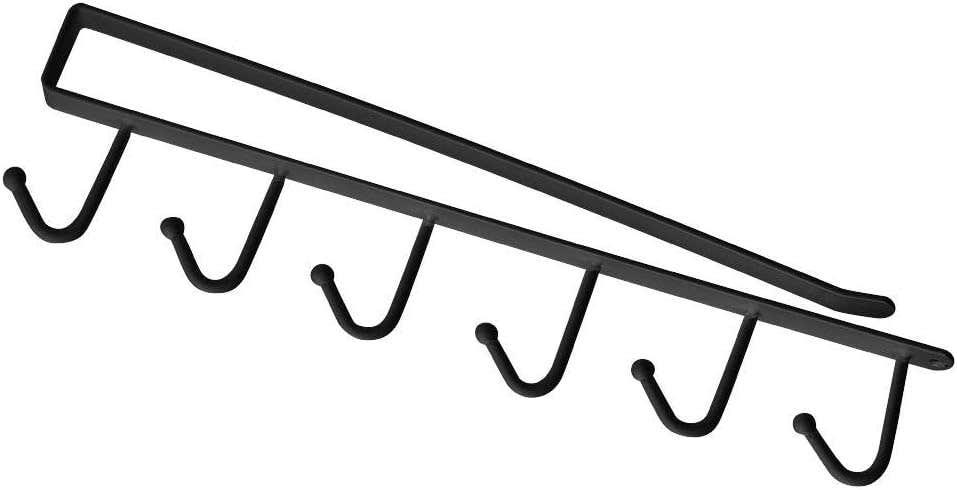 AYNEFY Kitchen Metal Utensil Rack Under Cabinet with 6 Hooks - Black