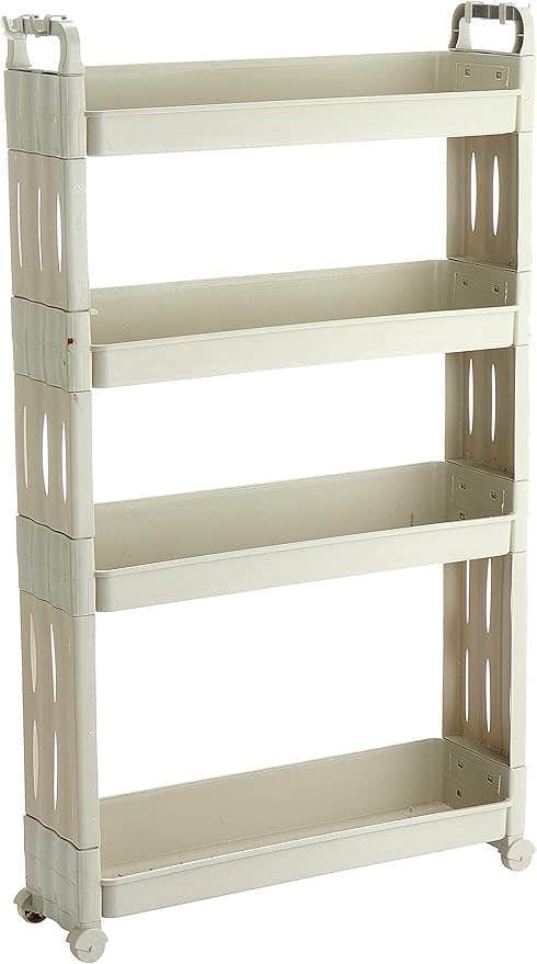 4-Tier Slim Rolling Storage Rack, Plastic, with Wheels and Handles, Narrow Organiser Cart