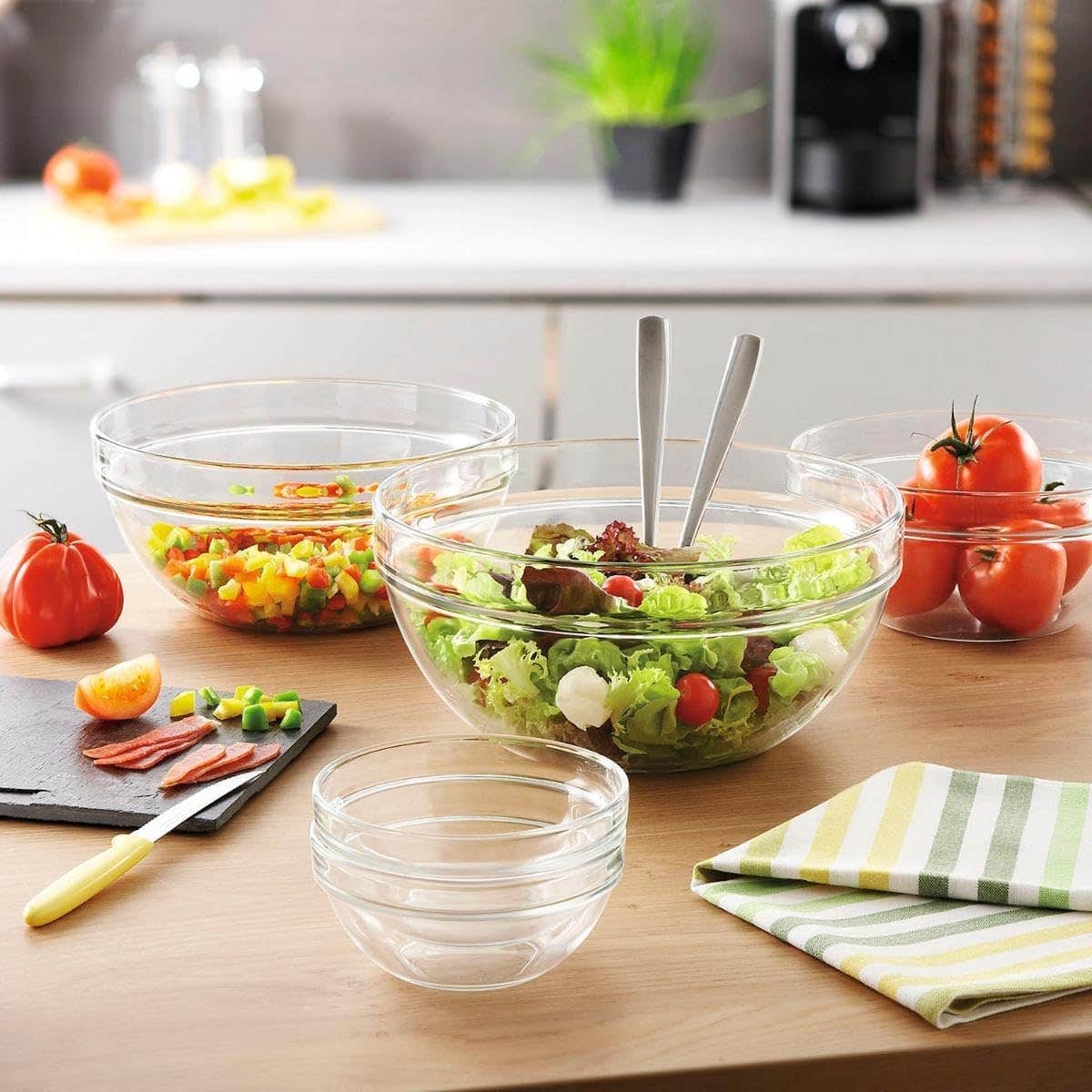 Round Glass Bowl Set - Microwave Safe, 300ml Capacity (9، 17 سم)