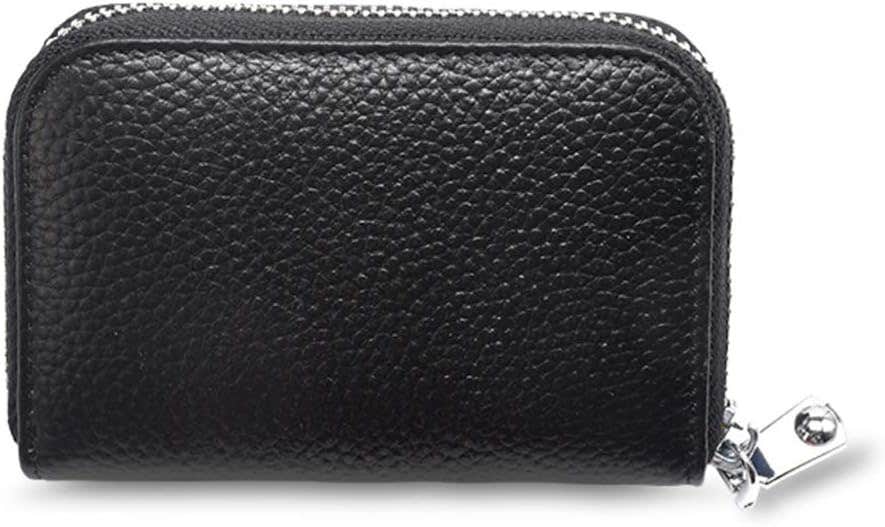 HLILOP Card Cases Genuine Leather Zipper Credit Holder Security Travel Wallet, Black,