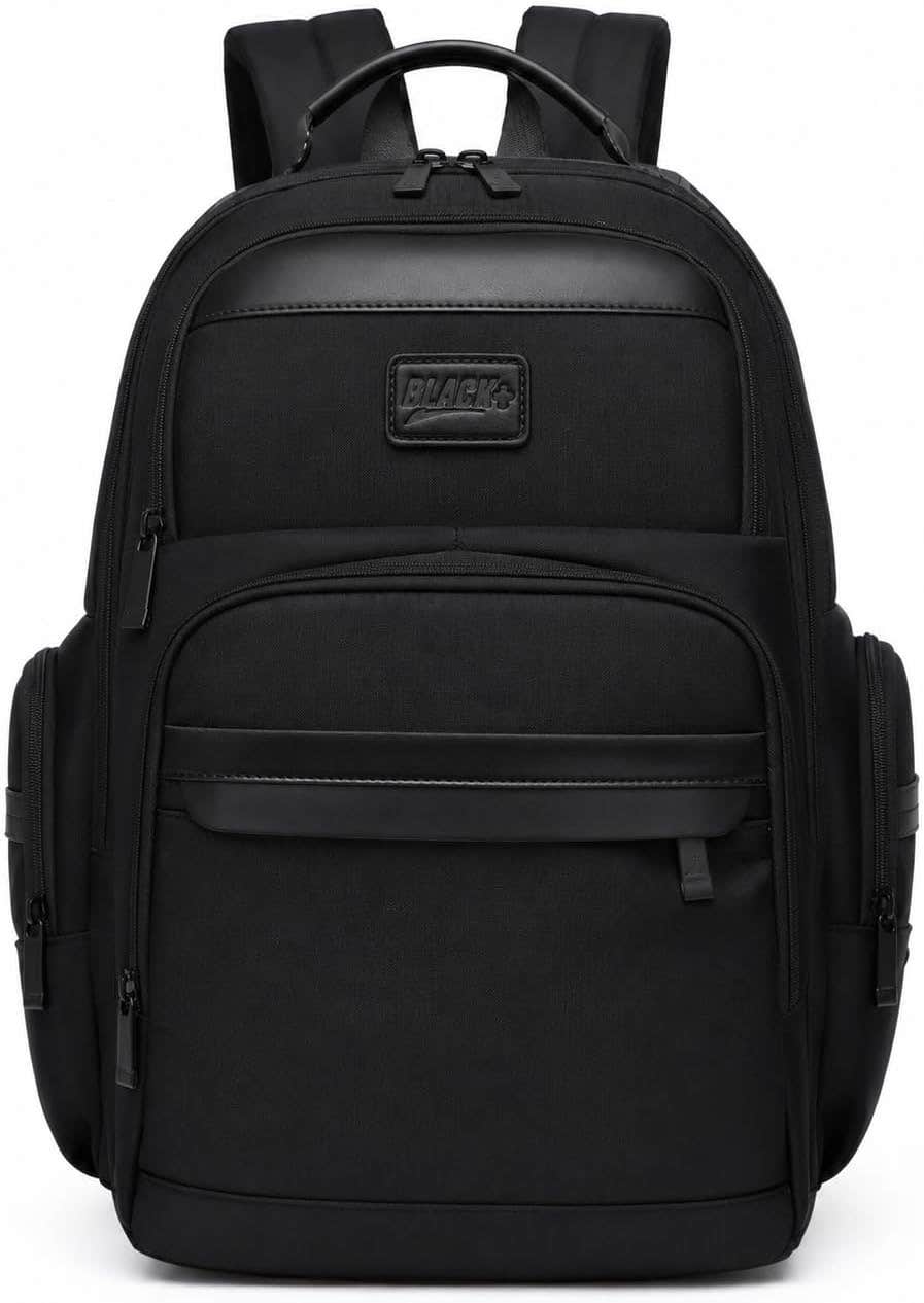 Black Heavy-Duty Canvas Laptop Backpack, Waterproof, Multi-Pocket - 47x35x19 cm