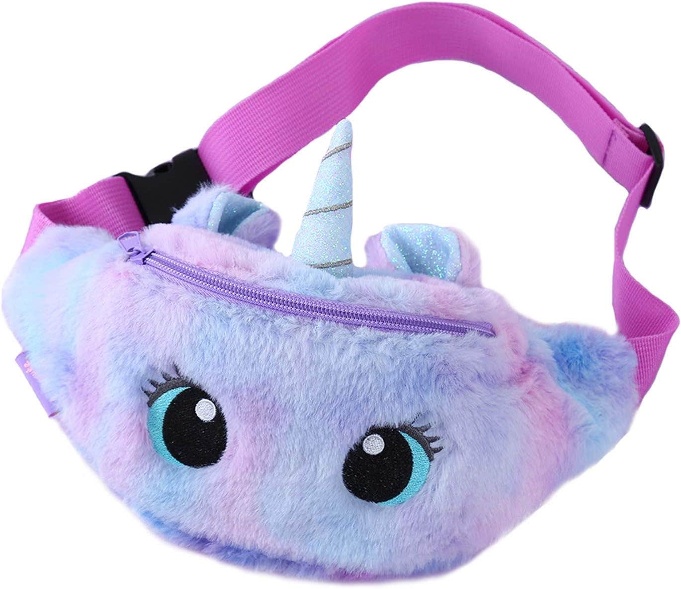 Fxaelian Cute Unicorn Fanny Pack Bum Bag Waist Bag Chest Bag for Kids Girls, B - Purple, Medium