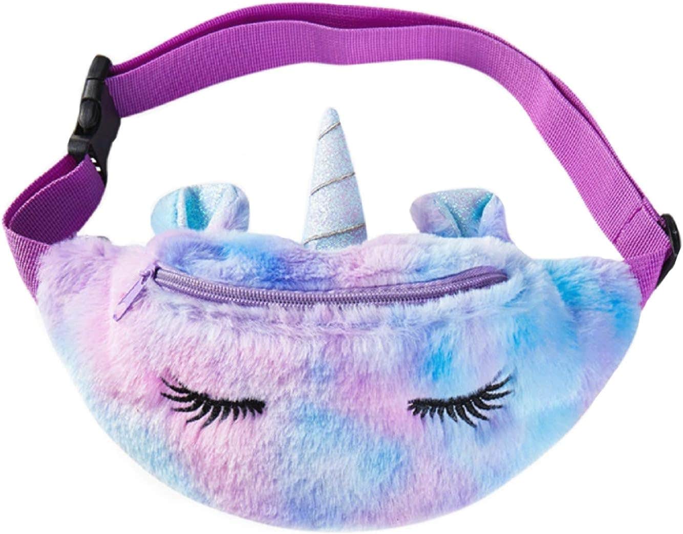 Fxaelian Cute Cartoon Unicorn Plush Fanny Pack | Purple Waist & Chest Bag