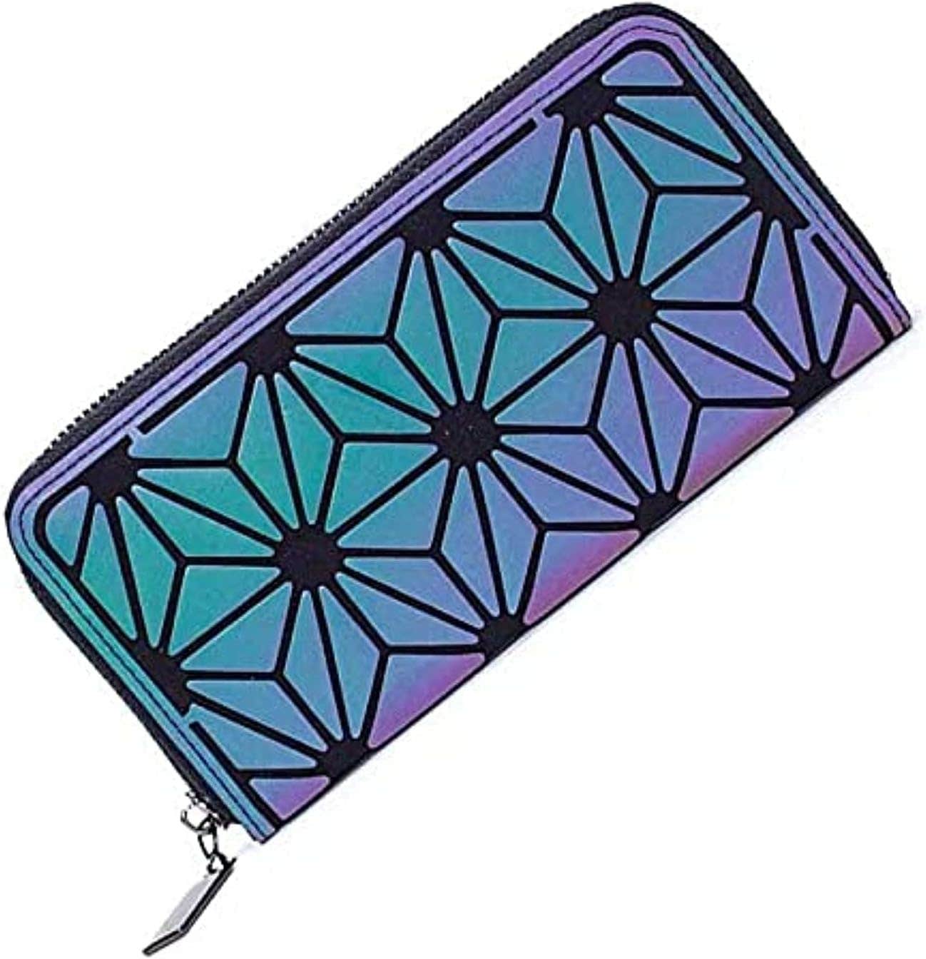 Dark Blue Women's Zip Around Wallet with Card Holder - Faux Leather - 11x7cm