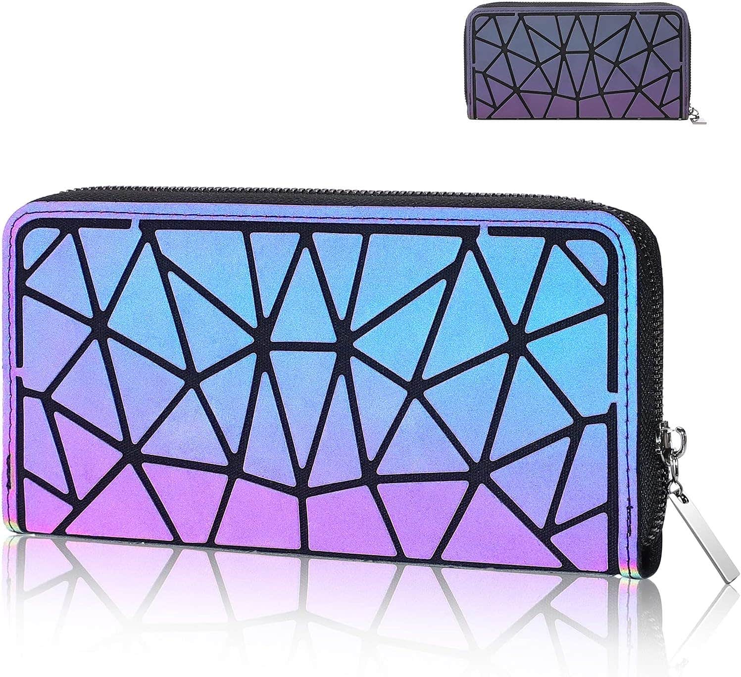 Chosping Geometric Luminous Wallet for Women - Holographic Reflective Coin Purse