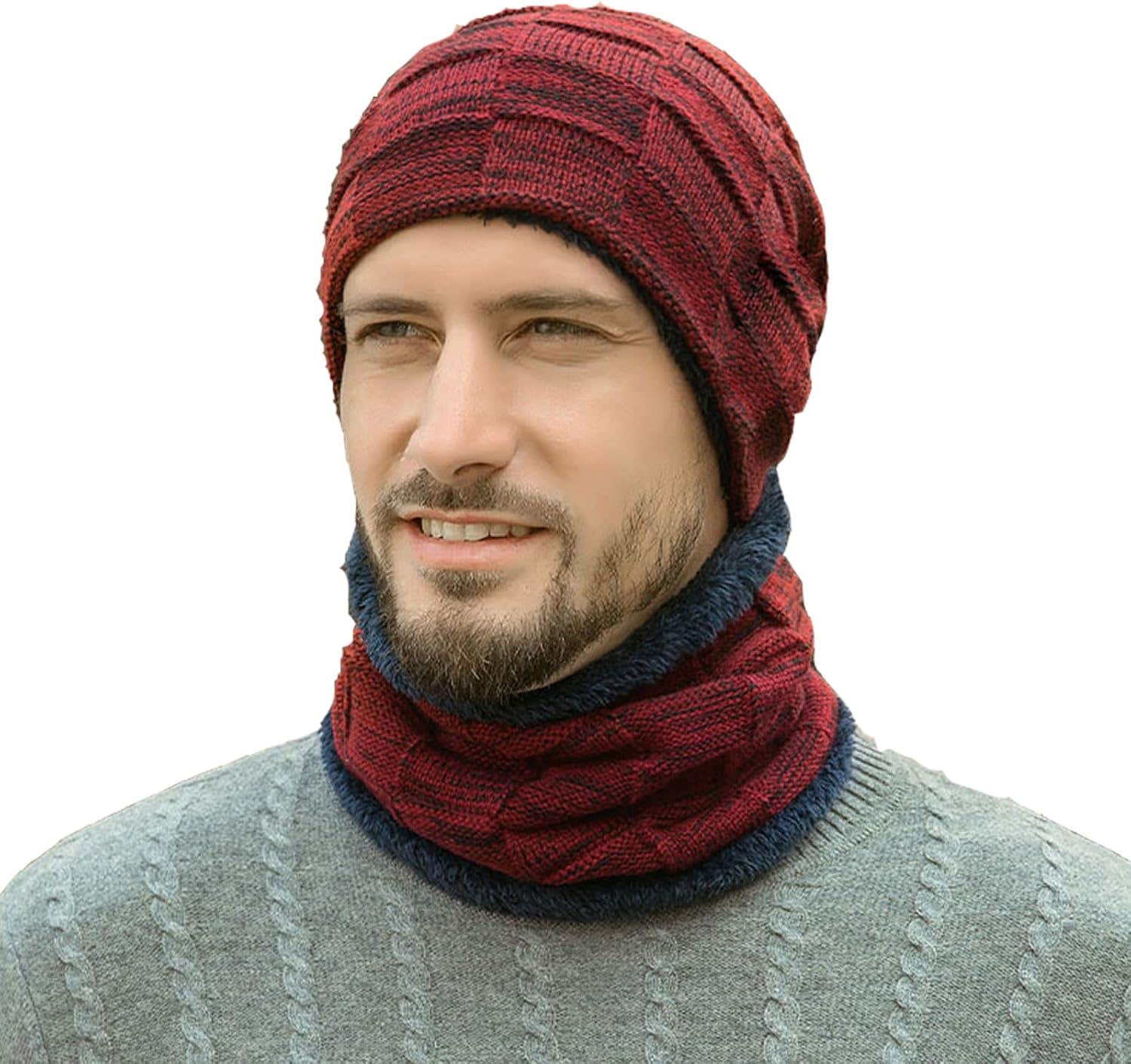 Men's Beanie Winter Hat Scarf Set Thermal Winter Hat Knitted Hats for Men and Women