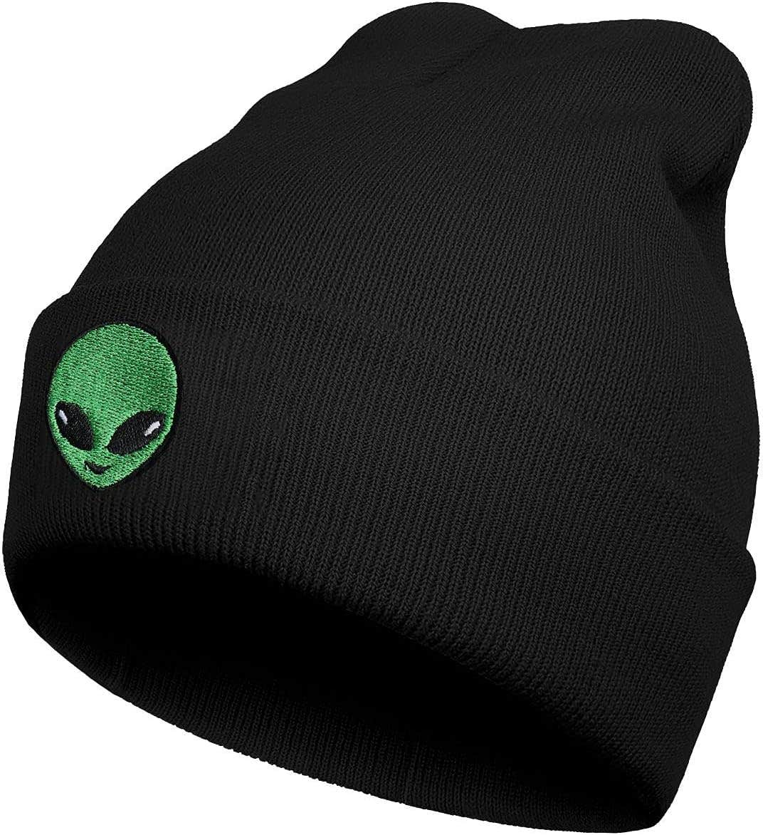 Black Alien Embroidered Beanie Hats for Men Women, Winter Funny Knit Hat, Alien Stuff Accessories Gifts, Black-alien, One Size