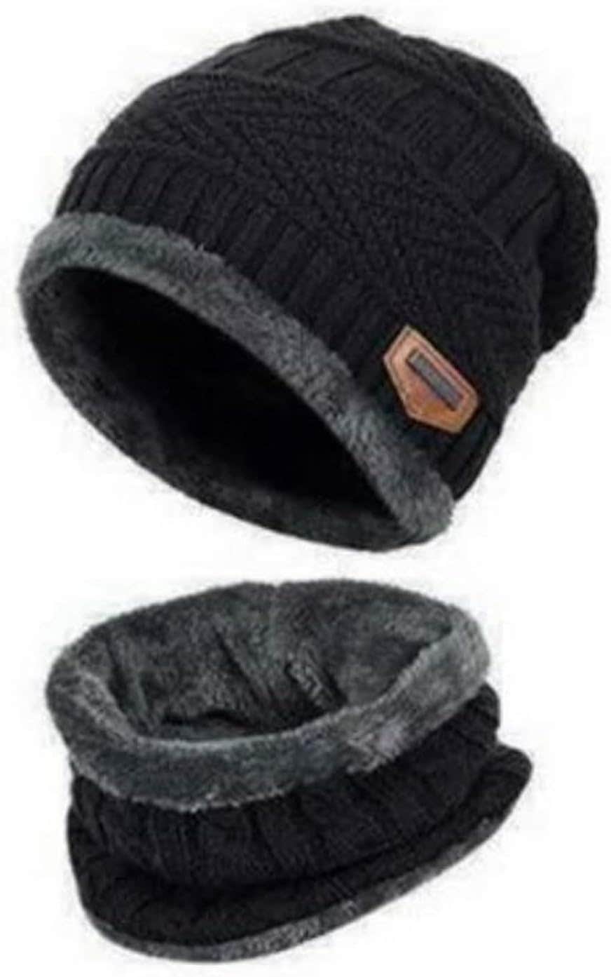 Apercik Winter Warm Knitted Hat and Round Scarf Set - Plush Thickened Suit