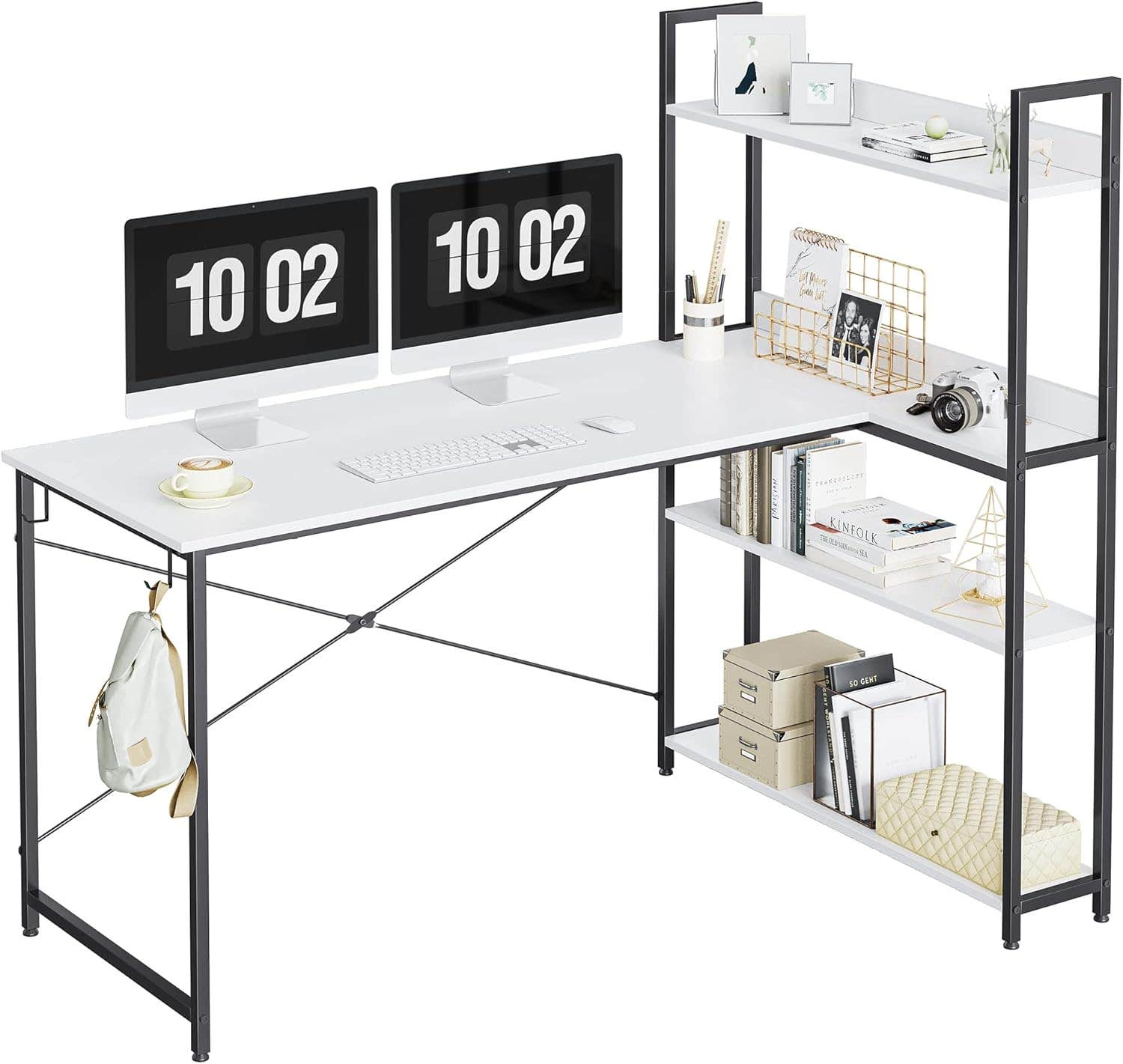 CubiCubi Computer Desk with Storage Shelves 55 Inch, Small L Shaped Desk Home Office Coner Desk, Office Writing Desk, White